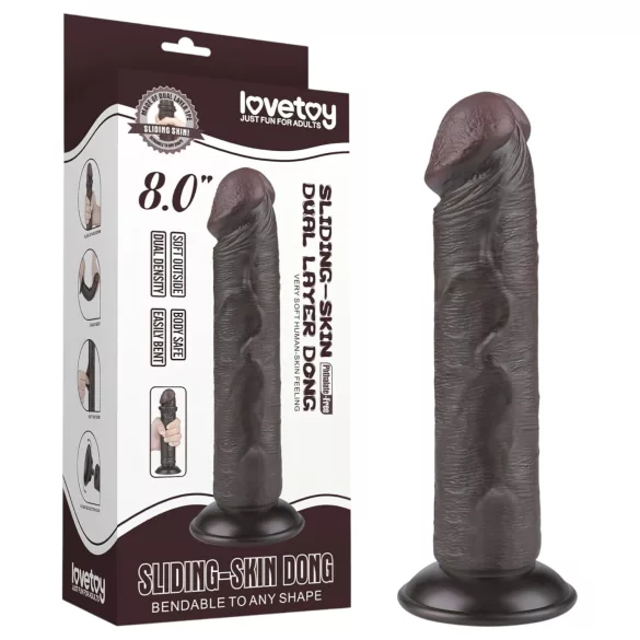 Lovetoy - dildo cu ventuză - dublu strat, piele realistă, 20cm, maro