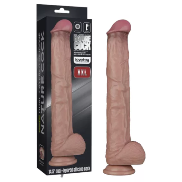 Lovetoy - dildo XXL două straturi - 36,5 cm - culoare naturală