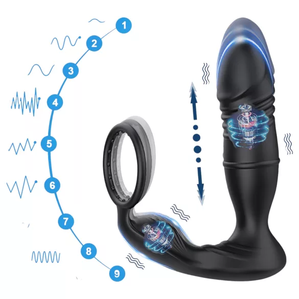 AlvUp - vibrator smart prostată cu inel pentru penis - silicon negru