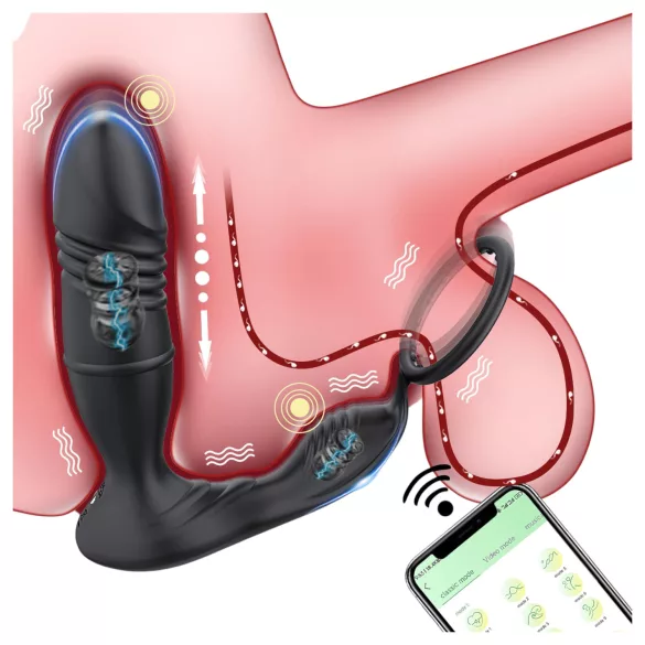 AlvUp - vibrator smart prostată cu inel pentru penis - silicon negru