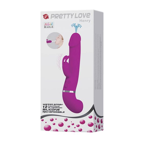 Pretty Love Henry - vibrator cu acumulator, mâner pentru clitoris și funcție de ejaculare (roz)
