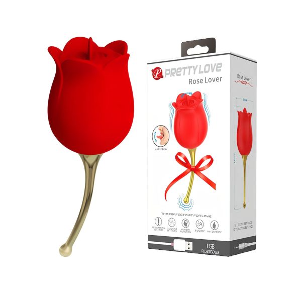 Pretty Love Rose Lover - vibrator clitoridian cu limbă 2în1 - roșu