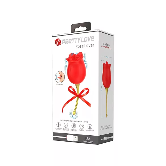 Pretty Love Rose Lover - vibrator clitoridian cu limbă 2în1 - roșu