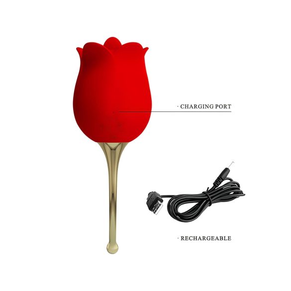 Pretty Love Rose Lover - vibrator clitoridian cu limbă 2în1 - roșu