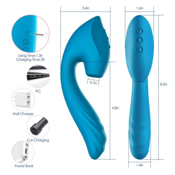 Vibeconnect - Vibrator punctul G și stimulator clitoral rezistent la apă (albastru)