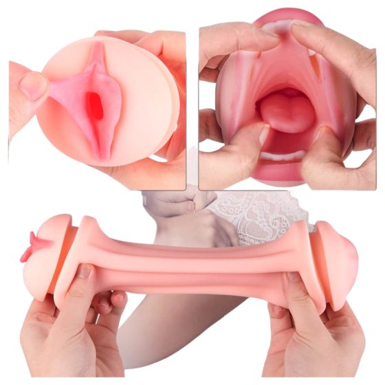Vibeconnect - masturbator realist cu gură și vagină artificială (natural-negru)
