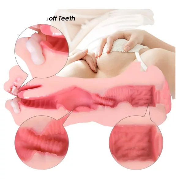 Vibeconnect - masturbator realist gură și vagin artificial - silicon natur-negru