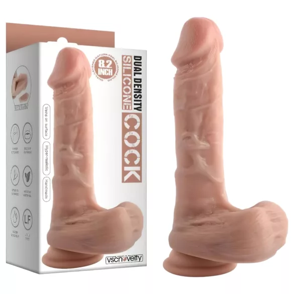 Dual Density - dildo realist cu ventuză și testicule - 20 cm (natural)