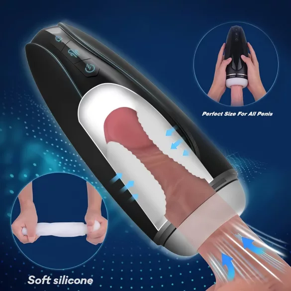 Sex HD Hawk - masturbator electric cu vibrații și sucțiune - negru-alb