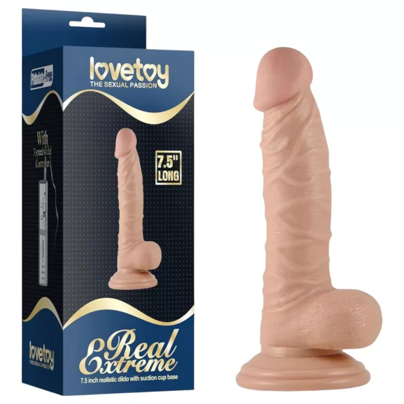 Real Extreme - dildo cu ventuză, cu testicule, pentru punctul G - 19 cm (culoare naturală)