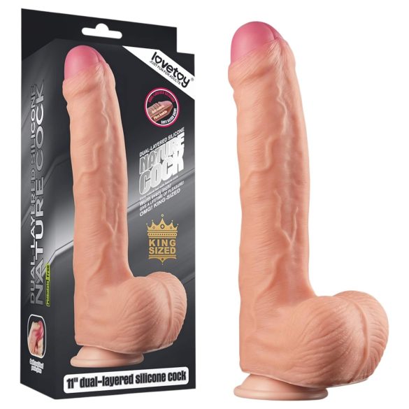 Dildo realist Nature Cock Lovetoy - 28cm, dublu strat, natural