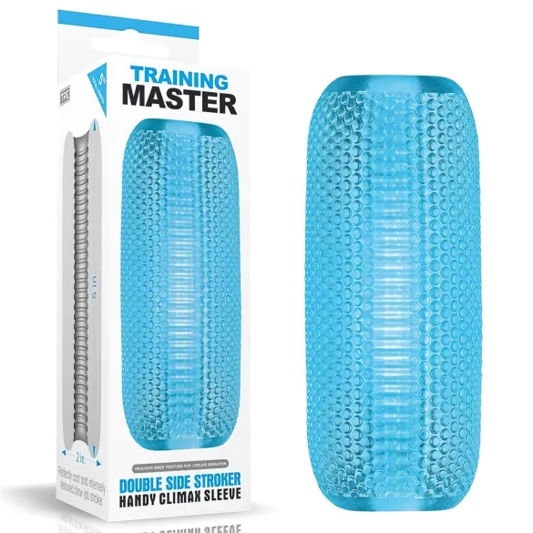 Lovetoy - Masturbator dublu față - texturat - silicon albastru