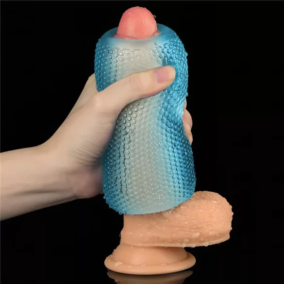 Lovetoy - Masturbator dublu față - texturat - silicon albastru