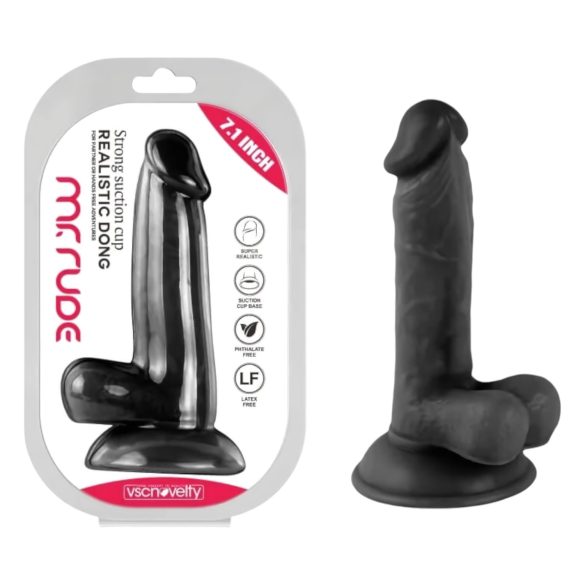 Mr. Rude - dildo realist cu ventuză și testicule - 17 cm negru