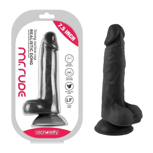 Mr. Rude - dildo realist cu ventuză și testicule - 19cm - negru