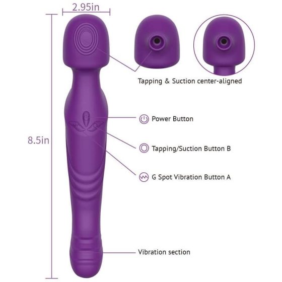 Bagheta Tracy's Dog - vibrator de masaj, impermeabil, cu baterie, pulsatoriu (violet)