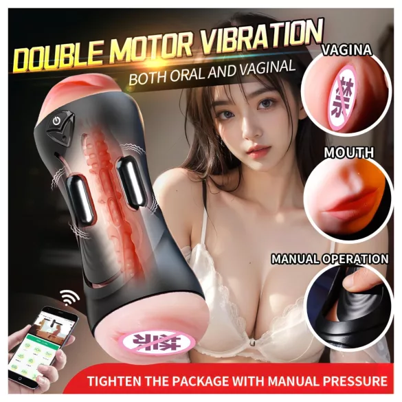 Leopard - vibrator pentru penis cu gură și vagin artificial (culoare naturală)
