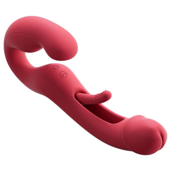 Honey Play Box Harmony Duo - vibrator strap-on cu limbă inteligent - roșu