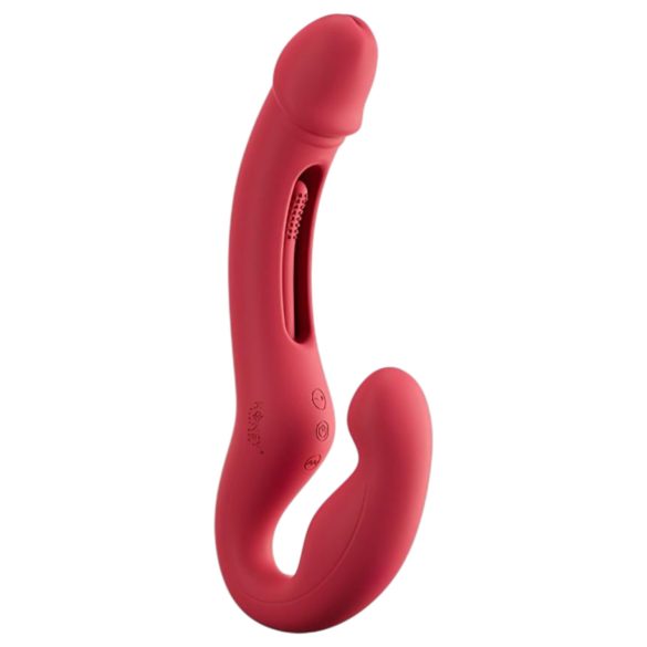 Honey Play Box Harmony Duo - vibrator strap-on cu limbă inteligent - roșu