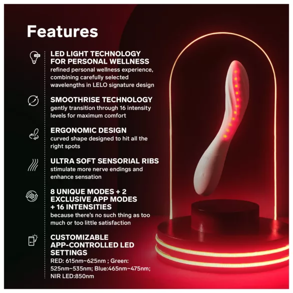 LELO Mona Spectra - vibrator inteligent pentru punctul G cu lumină LED (alb)