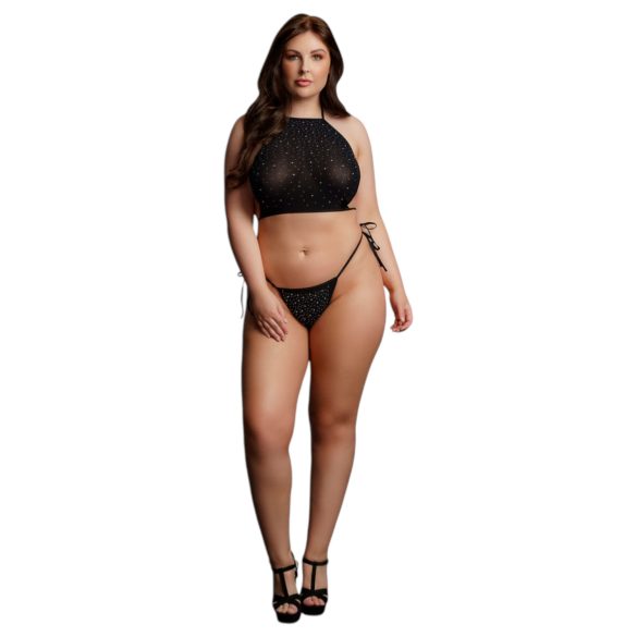 Le Désir Plus Size - set de petrecere cu strasuri - negru (XL-3XL)