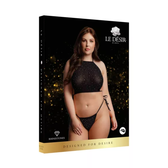 Le Désir - lenjerie plus size sexy cu strasuri - negru (XL-3XL)
