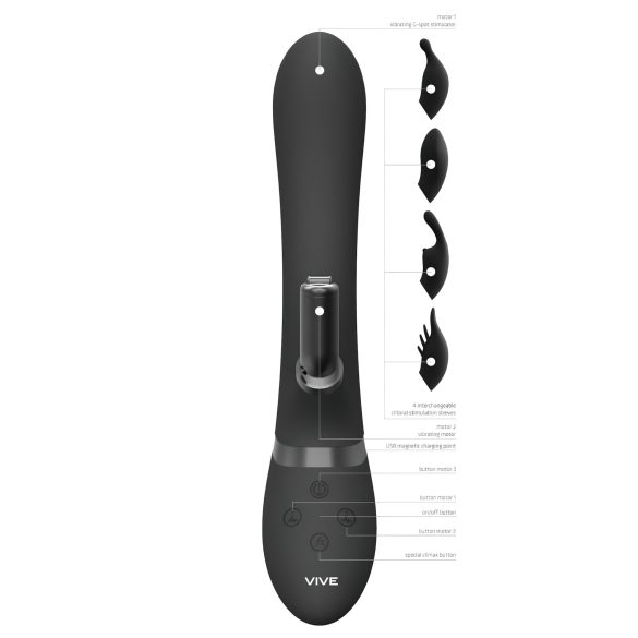 Vive Chou - Vibrator 4 în 1 cu braț pentru clitoris - silicon negru