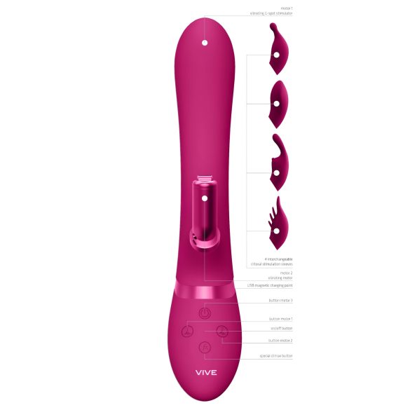 Vive Chou - vibrator clitoral reîncărcabil cu cap interschimbabil - roz