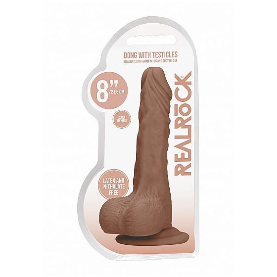 RealRock Dong 8 - Dildo realist cu testicule (20cm) - maro inchis