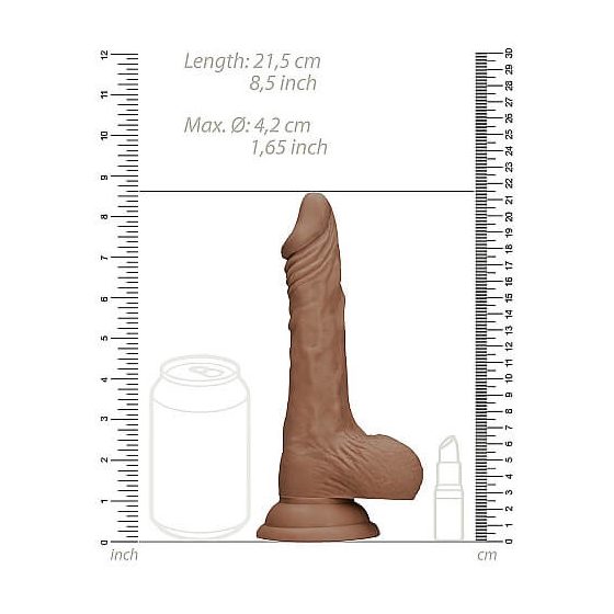 RealRock Dong 8 - Dildo realist cu testicule (20cm) - maro inchis