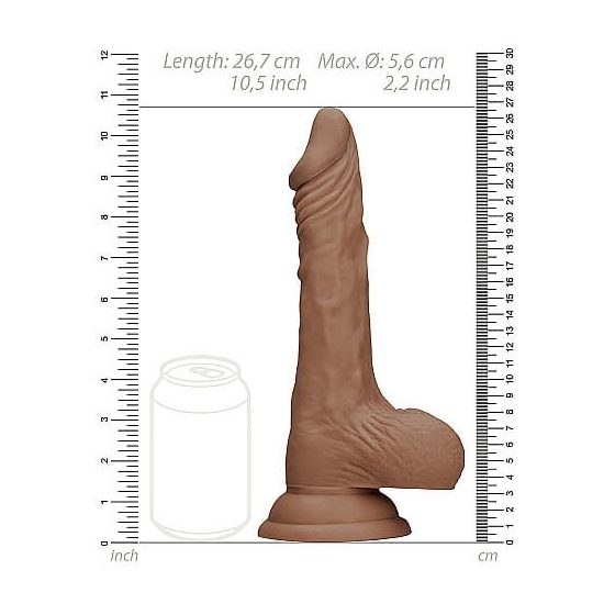 RealRock Dong 10 - dildo realist cu testicule (25cm) - natur inchis