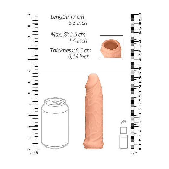 Mansetă pentru penis RealRock 6 - prelungitor de penis (17cm) - natural