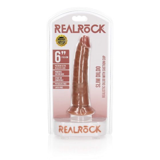 RealRock Slim - dildo realist cu ventuză de 15,5 cm (natură întunecată)