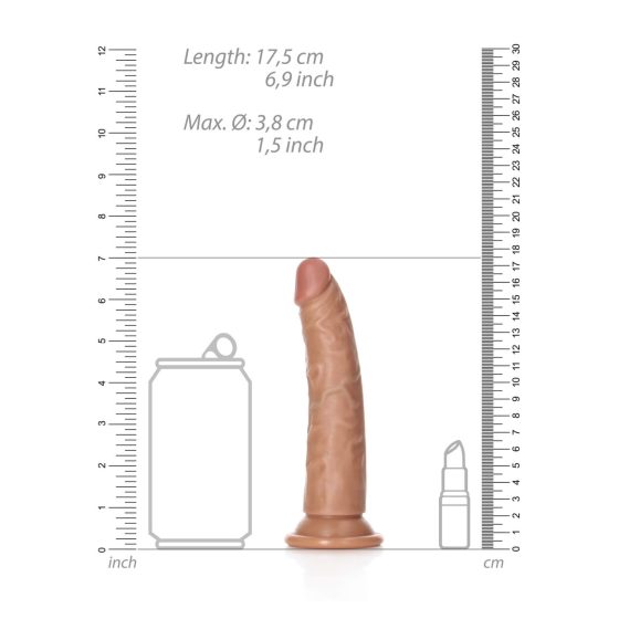 RealRock Slim - dildo realist cu ventuză de 15,5 cm (natură întunecată)