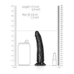 RealRock Slim - dildo realist cu ventuză - 15,5cm (negru)
