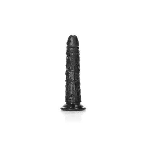 RealRock Slim - dildo realist cu ventuză - 15,5cm (negru)
