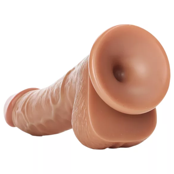 RealRock - dildo cu ventuză și testicule - 15,5 cm - maro închis