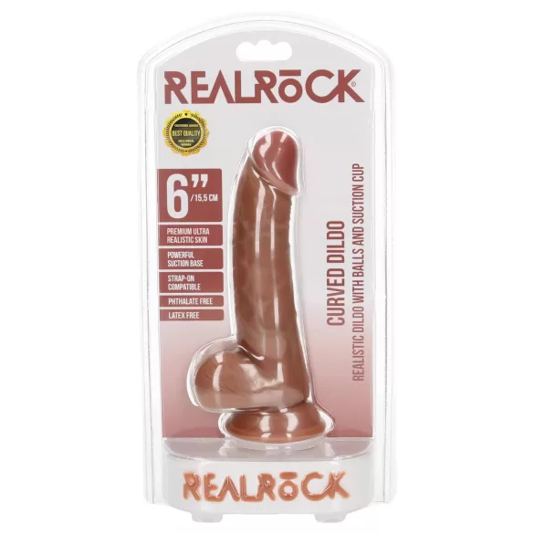 RealRock - dildo cu ventuză și testicule - 15,5 cm - maro închis