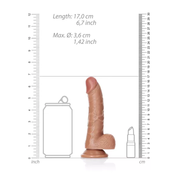 RealRock - dildo cu ventuză și testicule - 15,5 cm - maro închis