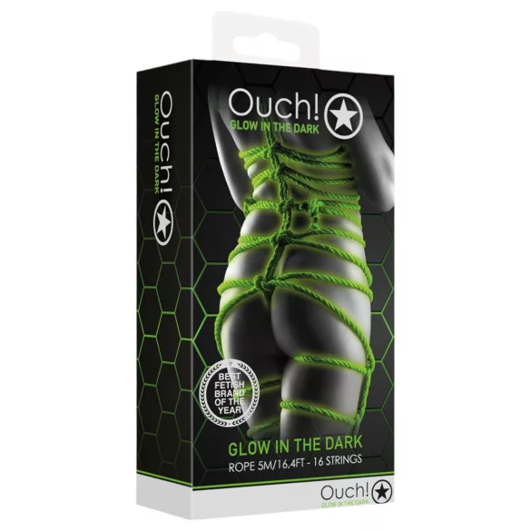 Ouch! - funie de bondage fosforescentă (10 m, verde)