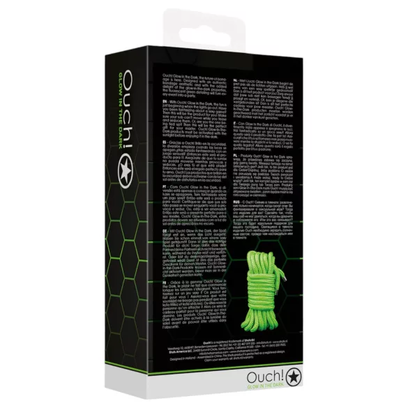 Ouch! - funie de bondage fosforescentă (10 m, verde)