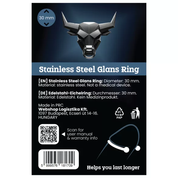 Inel pentru gland din metal inoxidabil - pentru întârzierea ejaculării (30 mm)