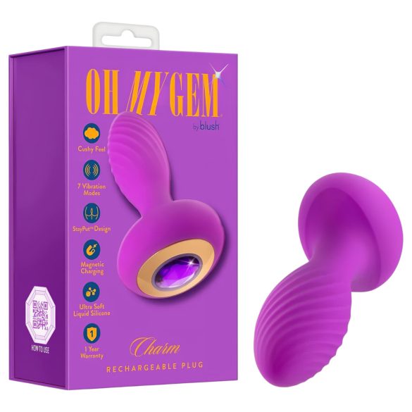 Oh My Gem - dop anal vibrator cu piatră - silicon mov