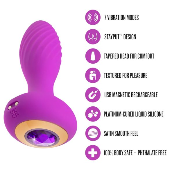 Oh My Gem - dop anal vibrator cu piatră - silicon mov