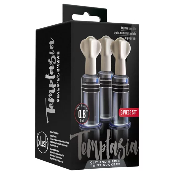 Blush Temptasia - set de pompe pentru clitoris și mameloane (transparent)