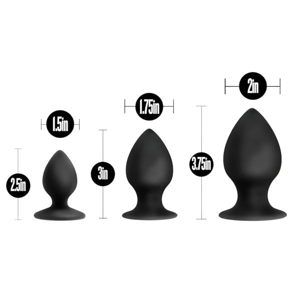 Anal Adventures Platinum - set butt plug anal - 3 piese - silicon negru