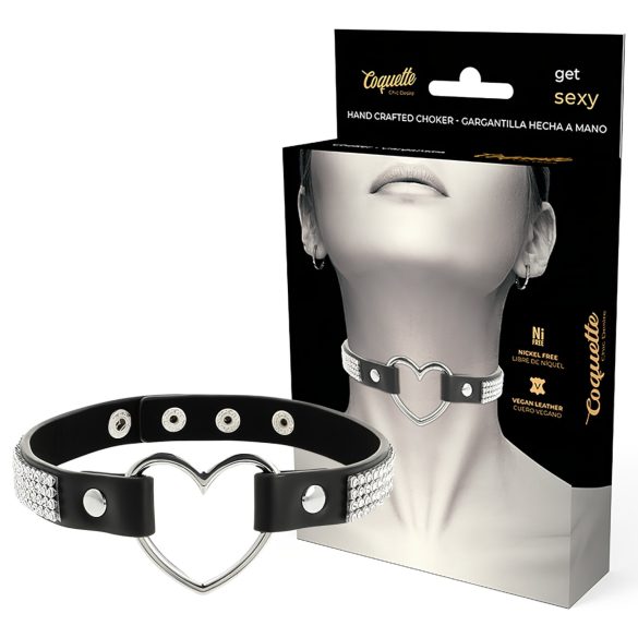 Coquette - choker negru cu pandantiv inimă și cristale strălucitoare