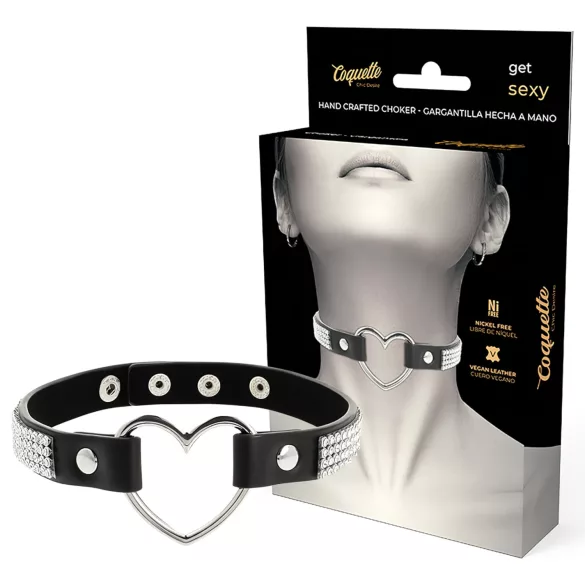 Coquette - colier choker cu inimi și strasuri - negru