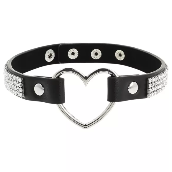 Coquette - colier choker cu inimi și strasuri - negru