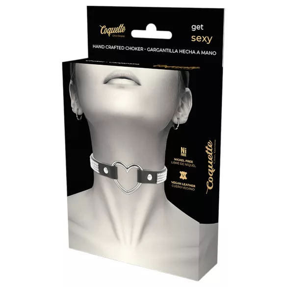 Coquette - colier choker cu inimi și strasuri - negru